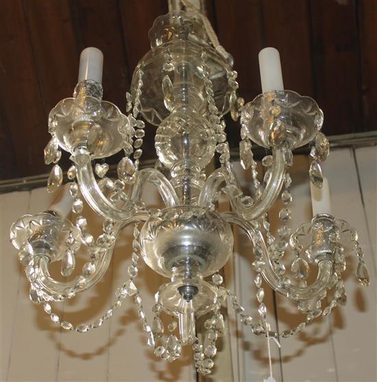 Cut glass chandelier and three matching wall brackets